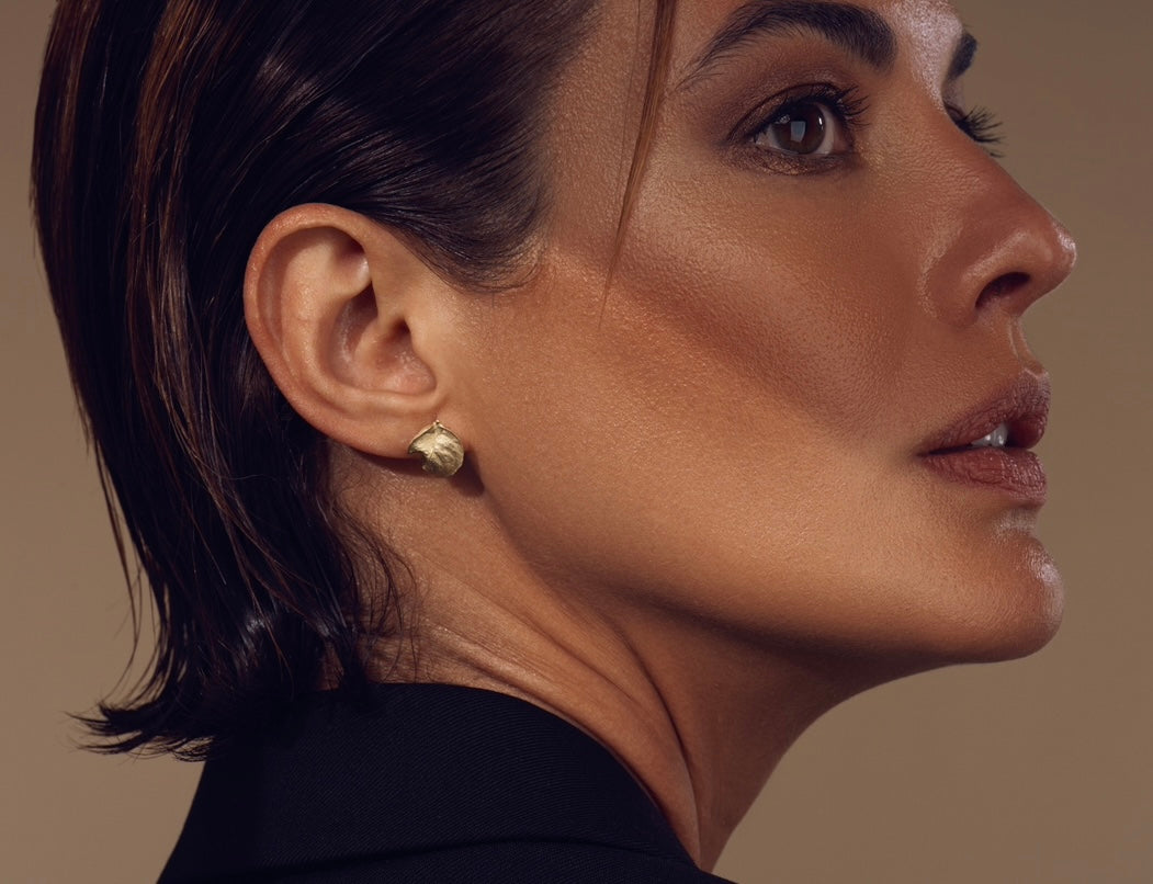 model photo of the leaf earrings