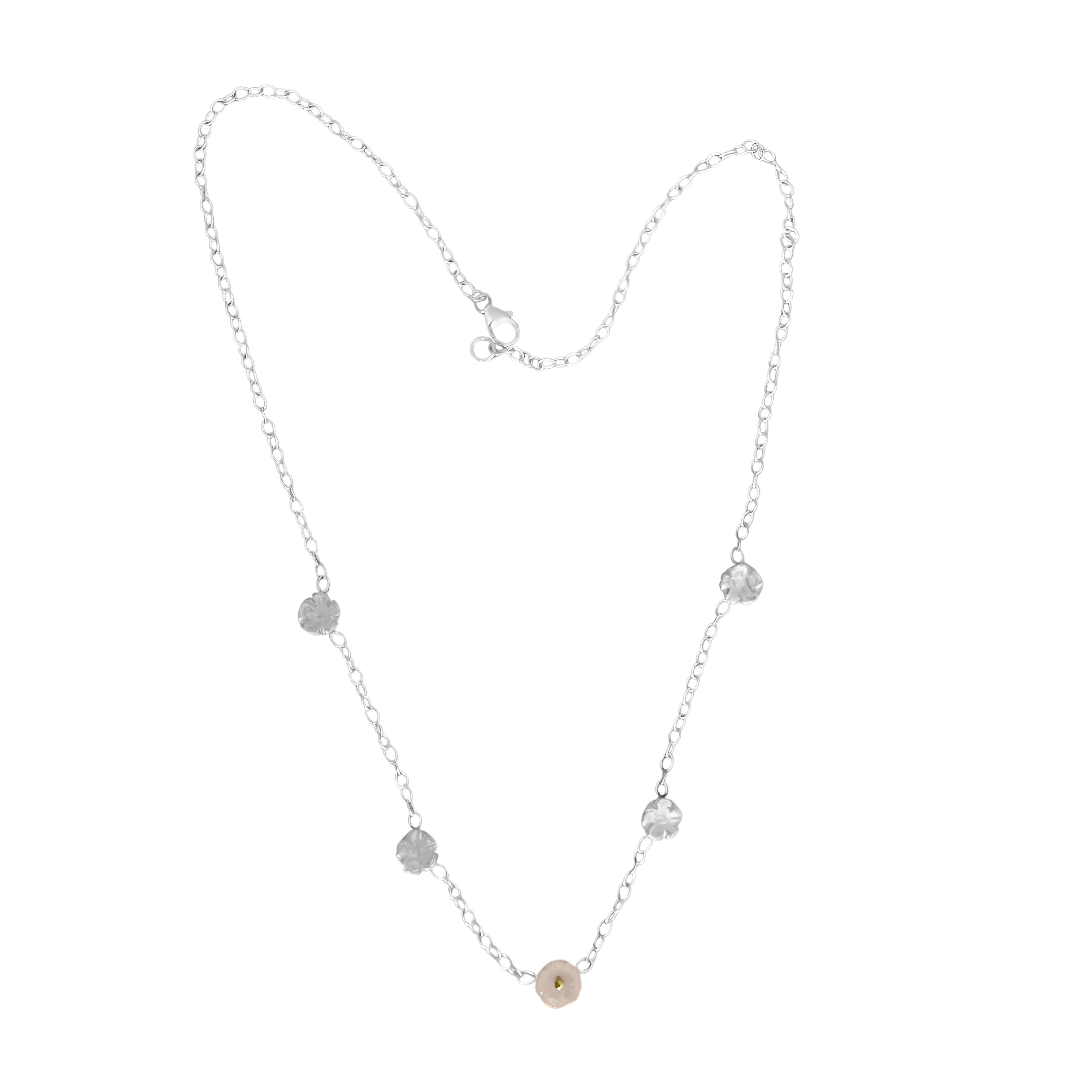 fleur d'argent necklace with small rose quartz stone