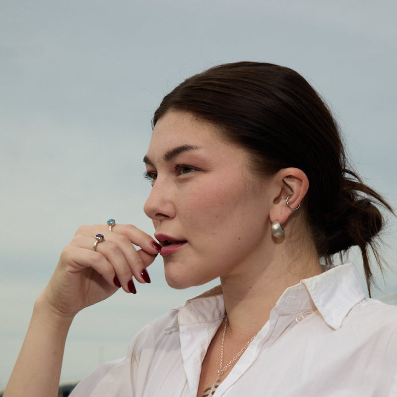 silver Swiss blue topaz open bezel ring size 6.5 and 8 ready to ship