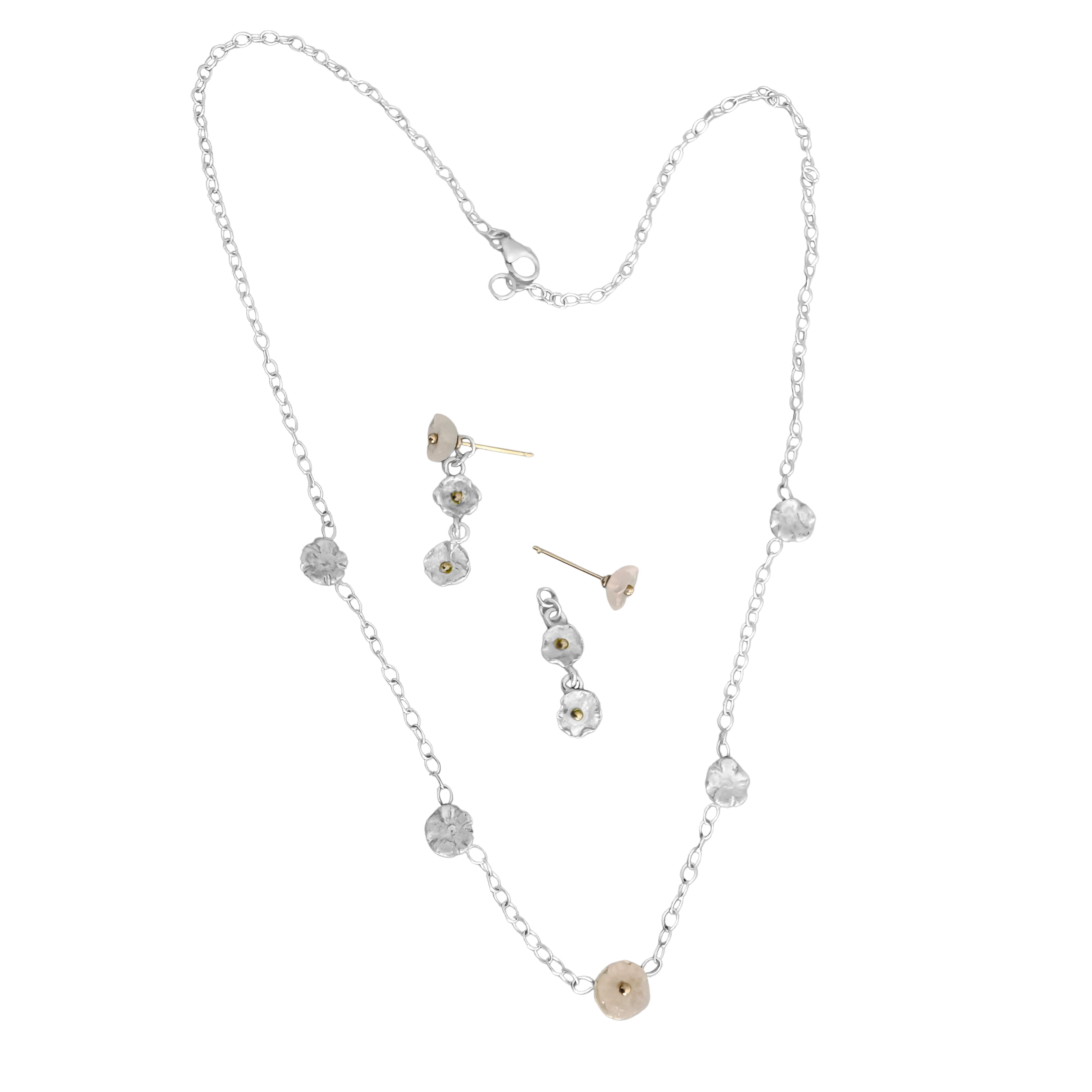 fleur d'argent necklace with small rose quartz stone