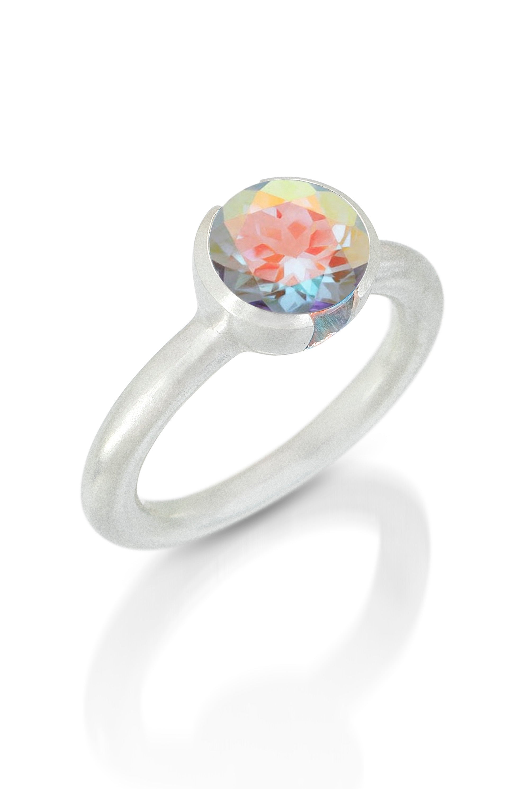 Bague à lunette ouverte en argent avec topaze à brouillard de mercure azotique