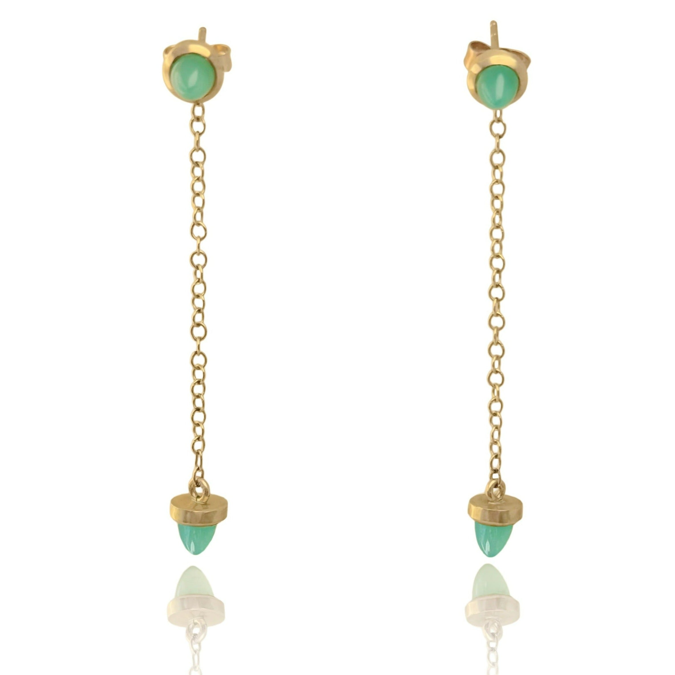 Boucles d'oreilles chrysoprase transformables en or jaune 10 carats