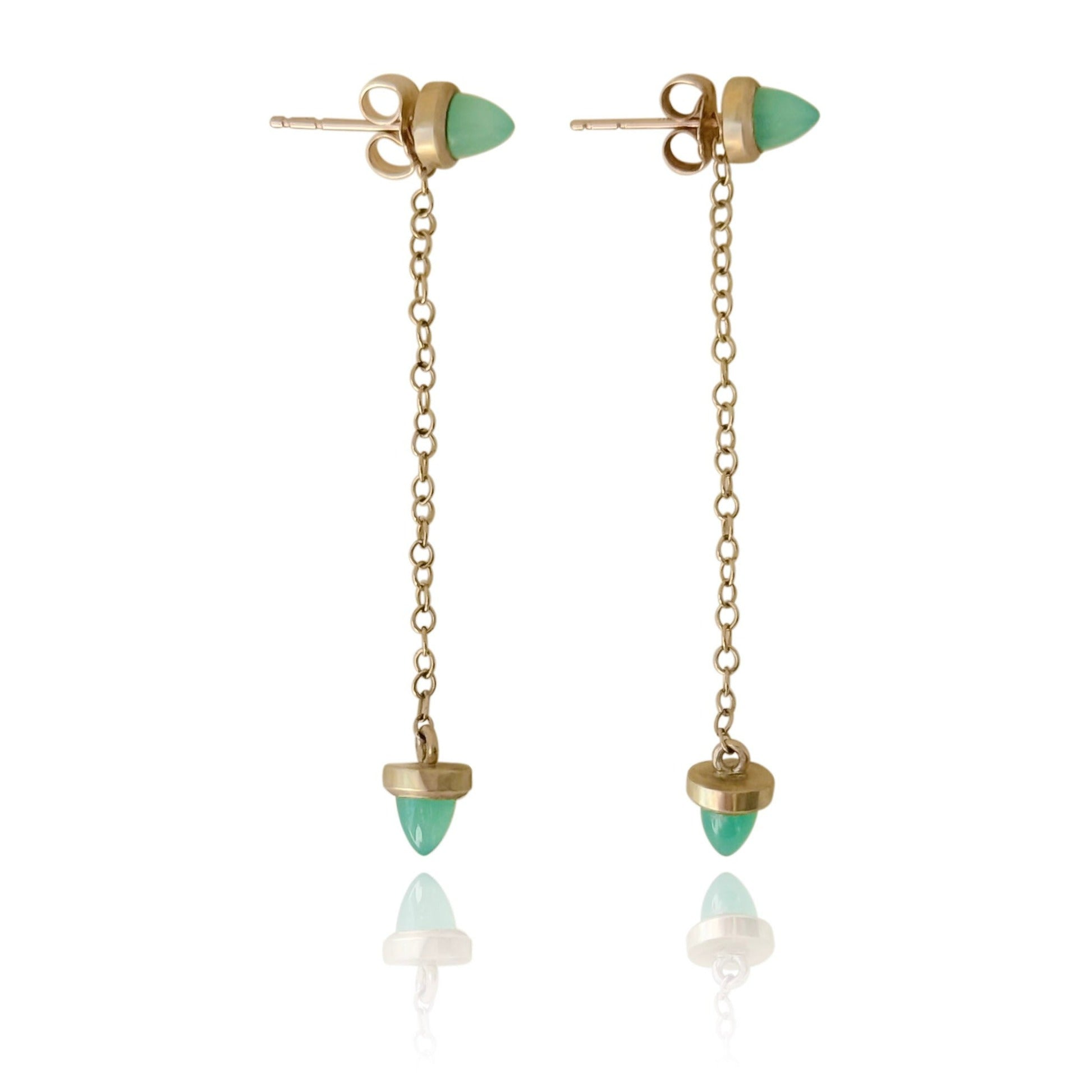 Boucles d'oreilles chrysoprase transformables en or jaune 10 carats