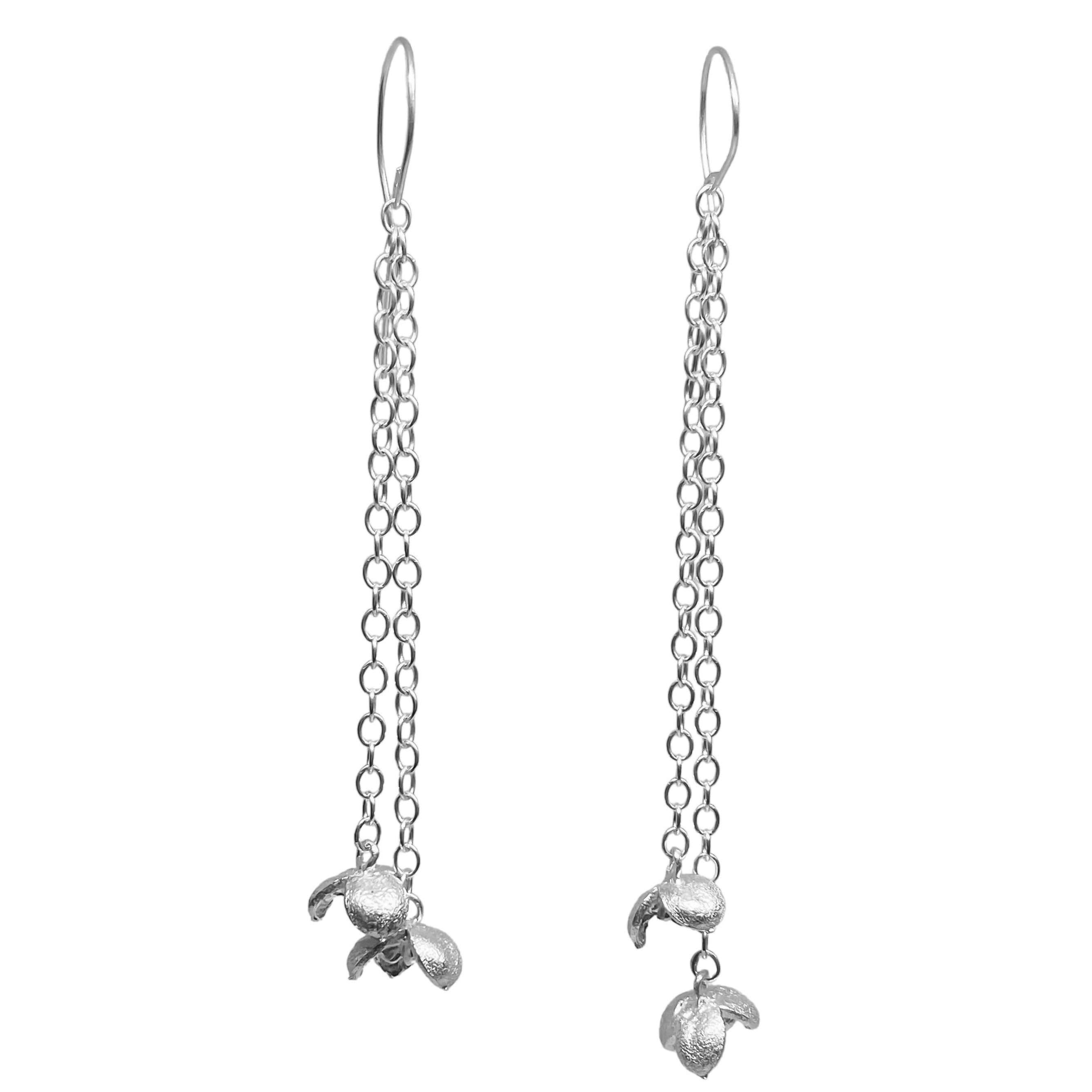 boucles d’oreilles pendantes de gousses de graines d’argent - prêtes à être expédiées