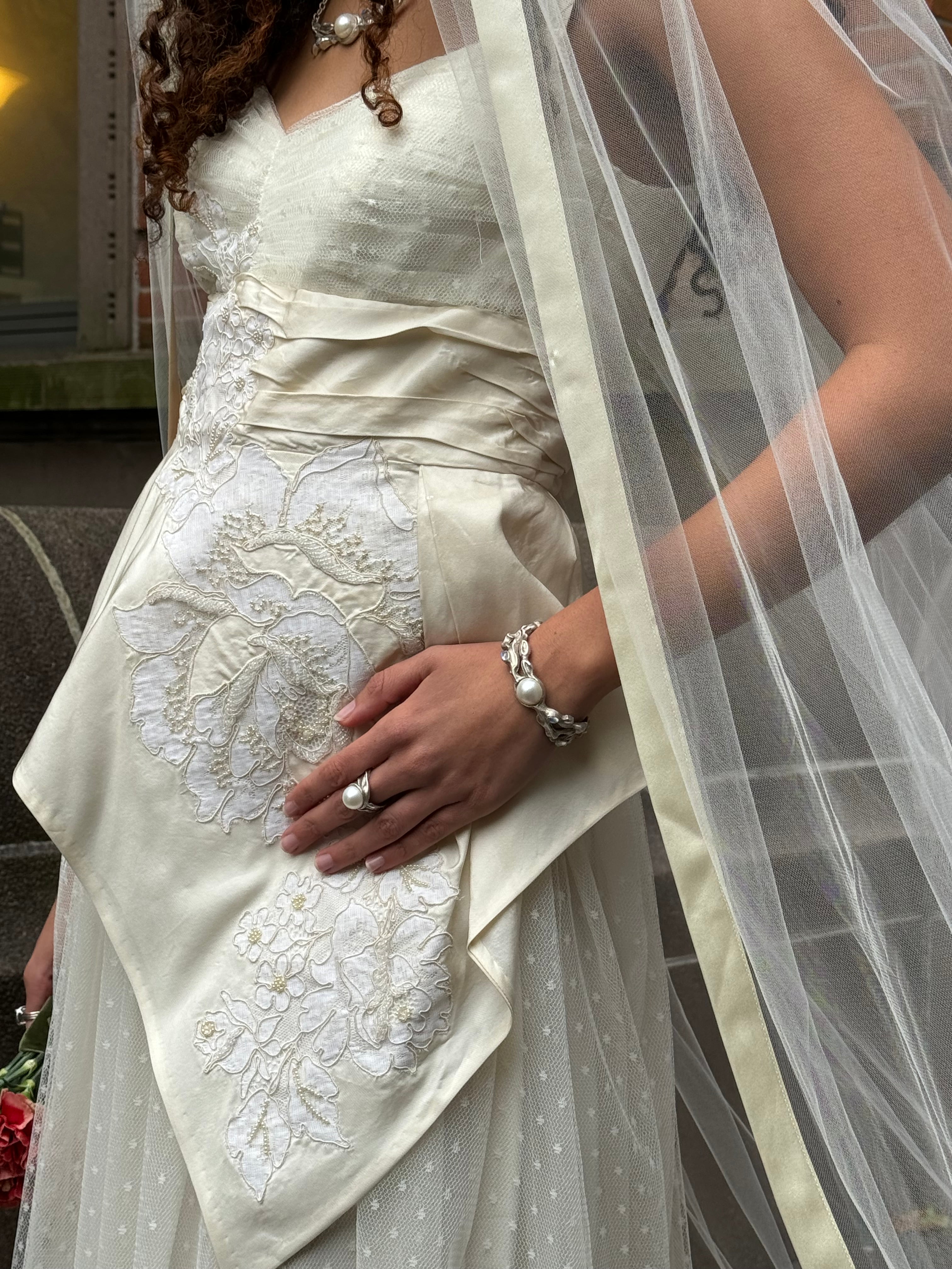 Bague Perle Algues Argent