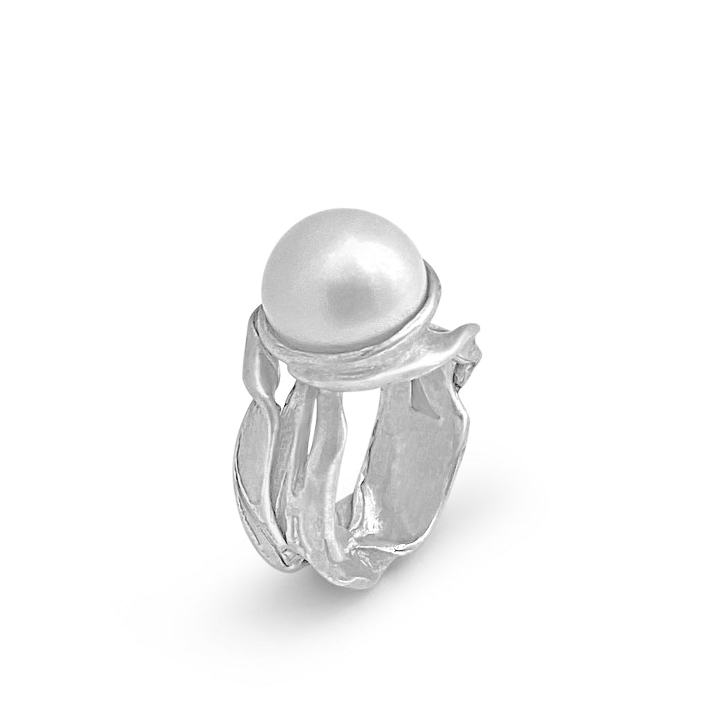 Bague Perle Algues Argent