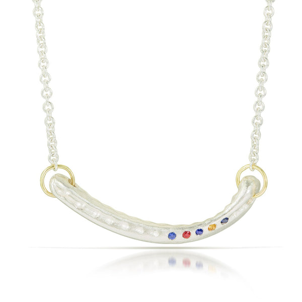 silver free form necklace with multi color sapphires - limited edition
