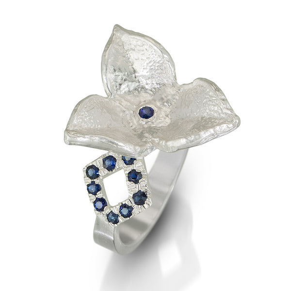 silver with multi-color sapphires seed pod ring limited edition