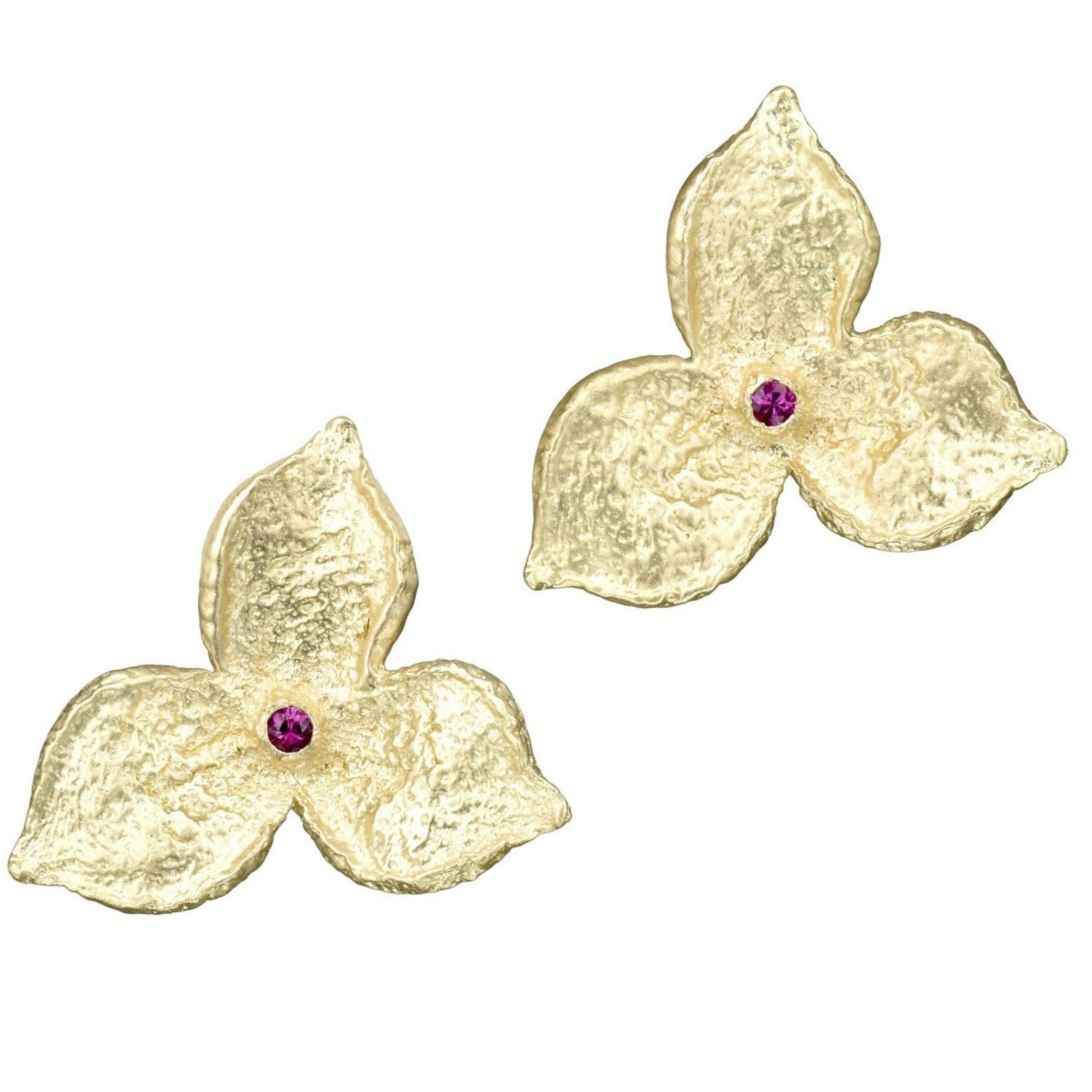 Boucles d'oreilles tendance en or Fairmined et rubis à 3 pétales en édition limitée
