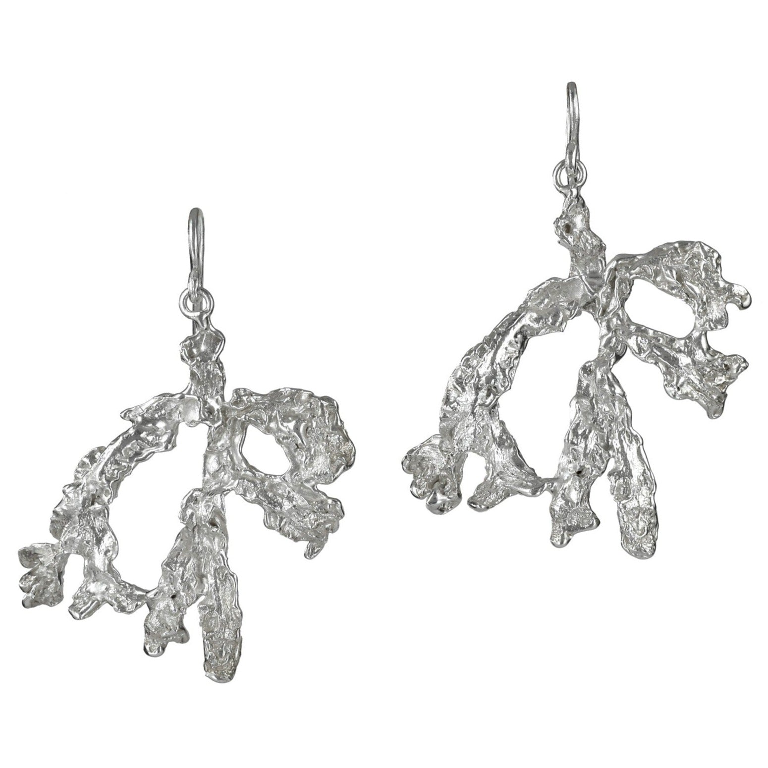 limited edition silver seaweed inspired drop earrings