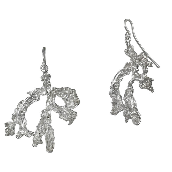 limited edition silver seaweed inspired drop earrings