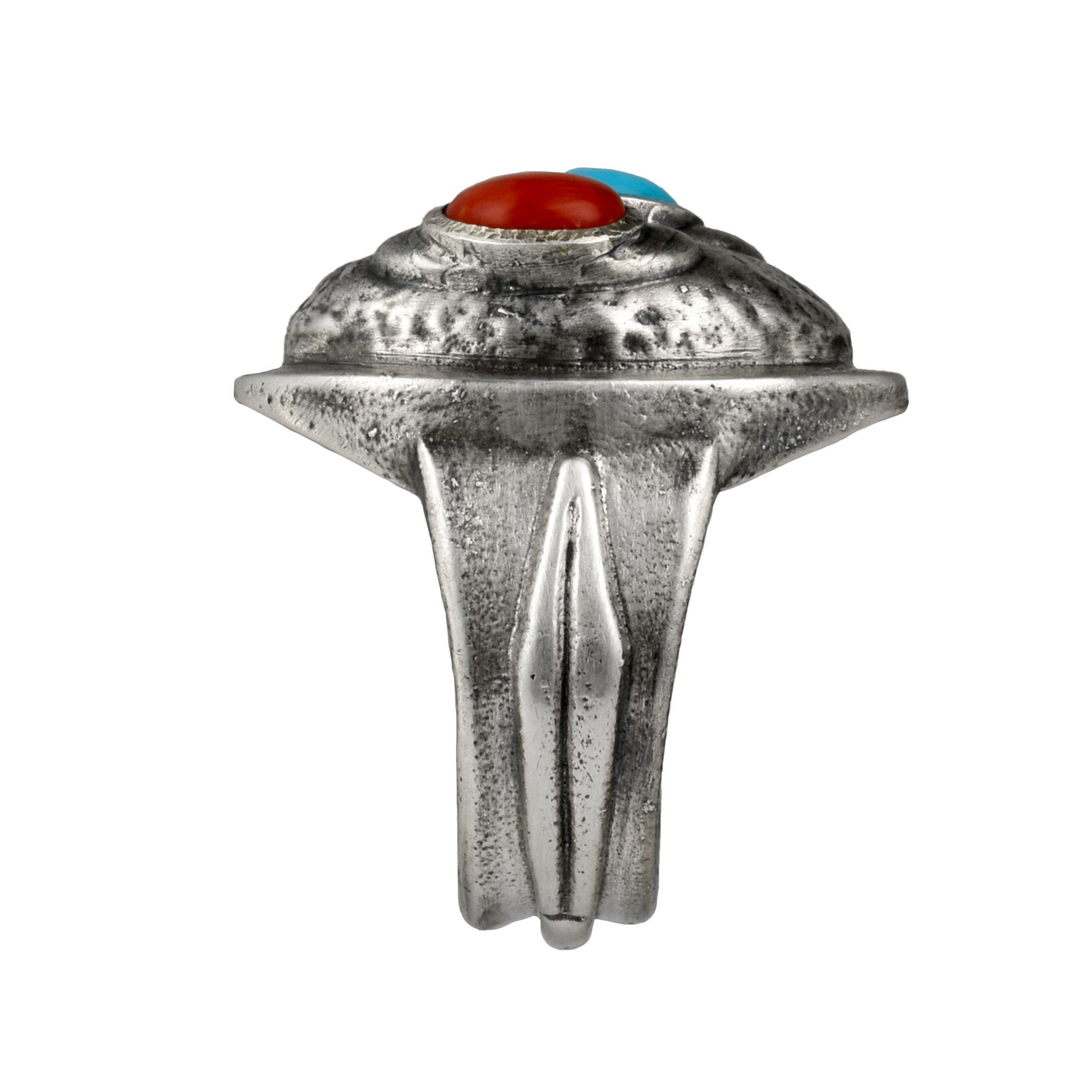 Bague de guerrier africain en argent en édition limitée avec pierres de corail et turquoise - prête à être expédiée en taille 8
