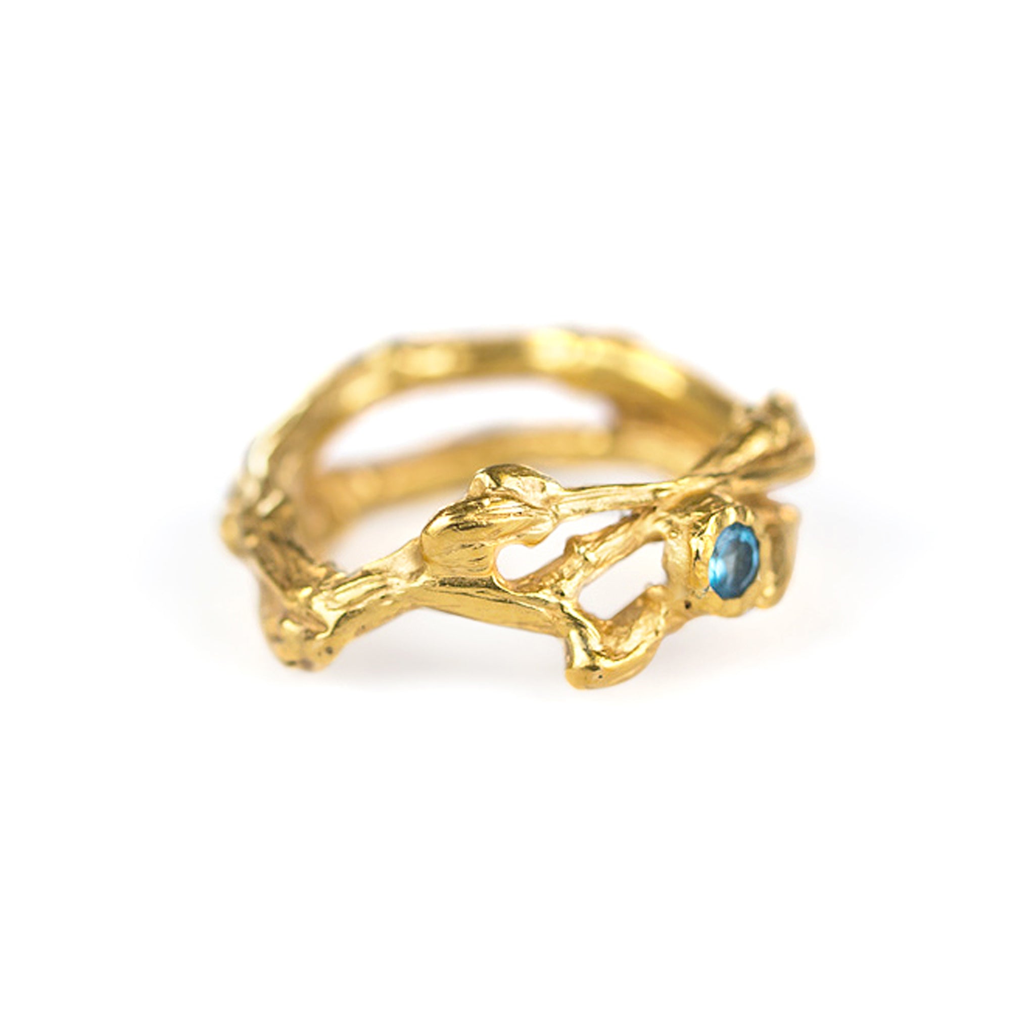 Bague brindille 18 K avec pierre topaze bleue ~bague de fiançailles