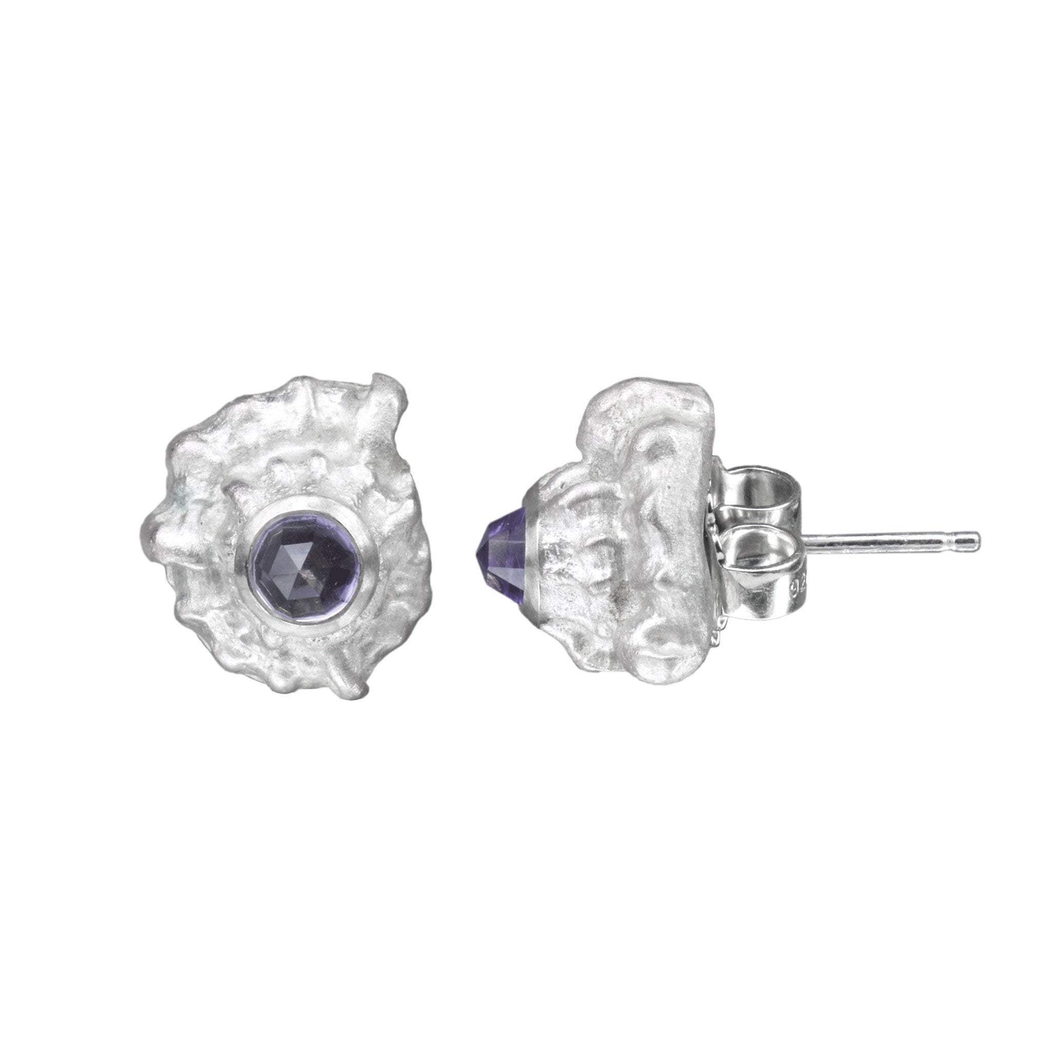 boucles d'oreilles en coquillage en édition limitée avec une améthyste taille rose prêtes à être expédiées