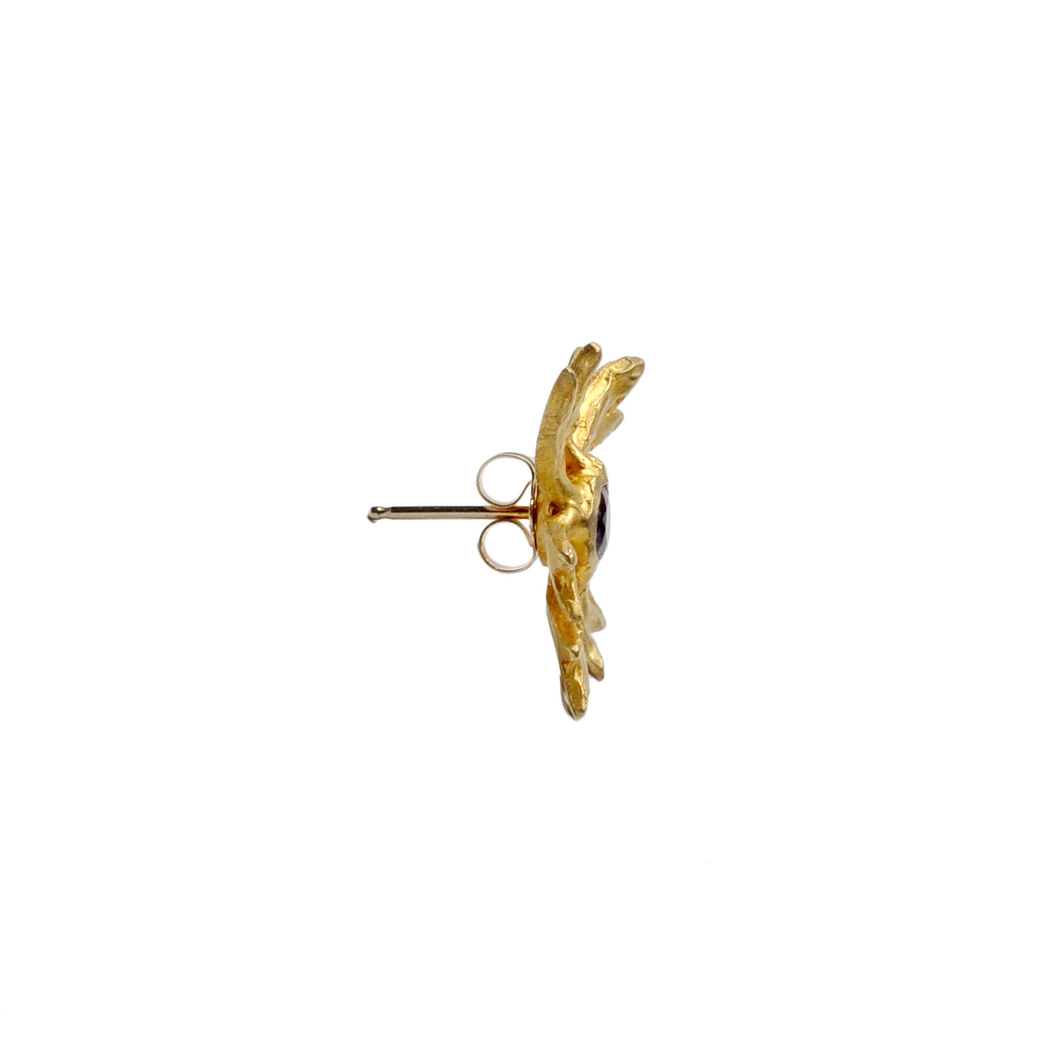 Boucles d'oreilles fleur d'érable en or jaune 14K et 18K avec pierres précieuses d'améthyste