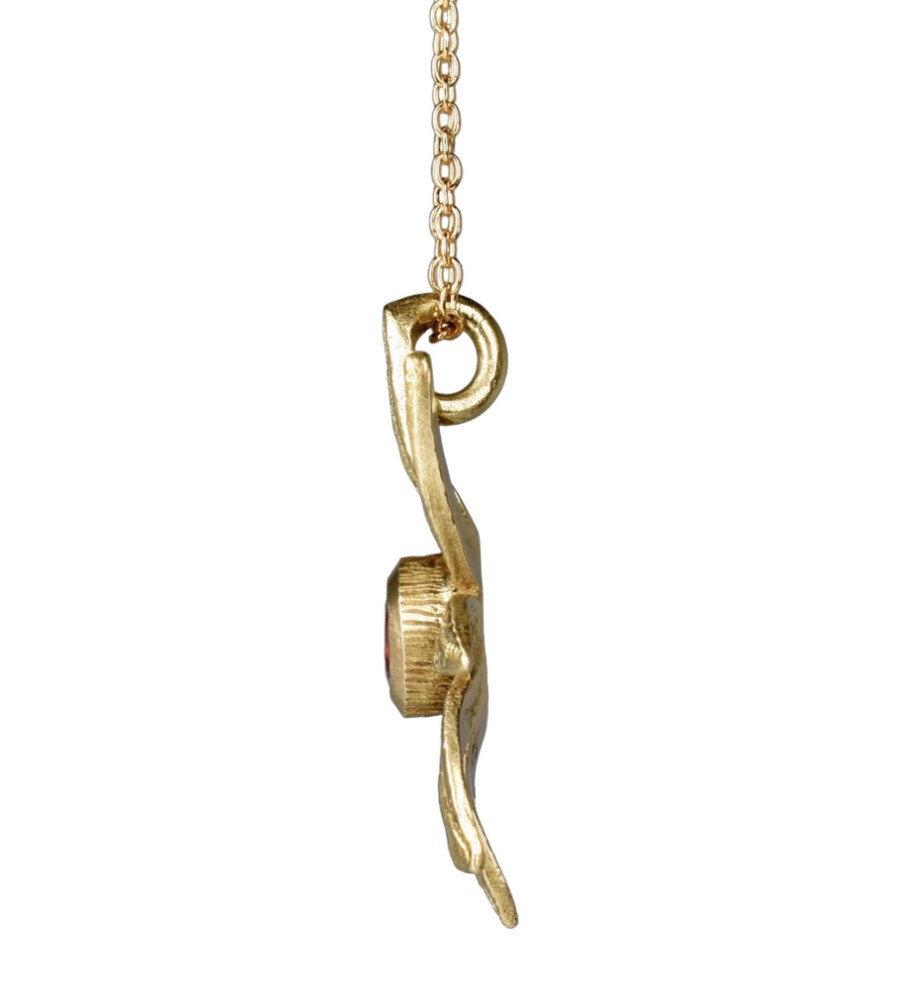 the flower pendant in 18K gold with a rubellite gemstone ready to ship
