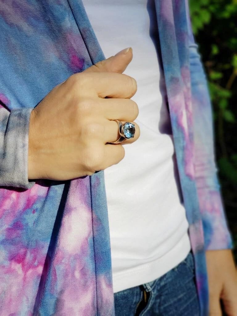 bague griffes glycine topaze bleue