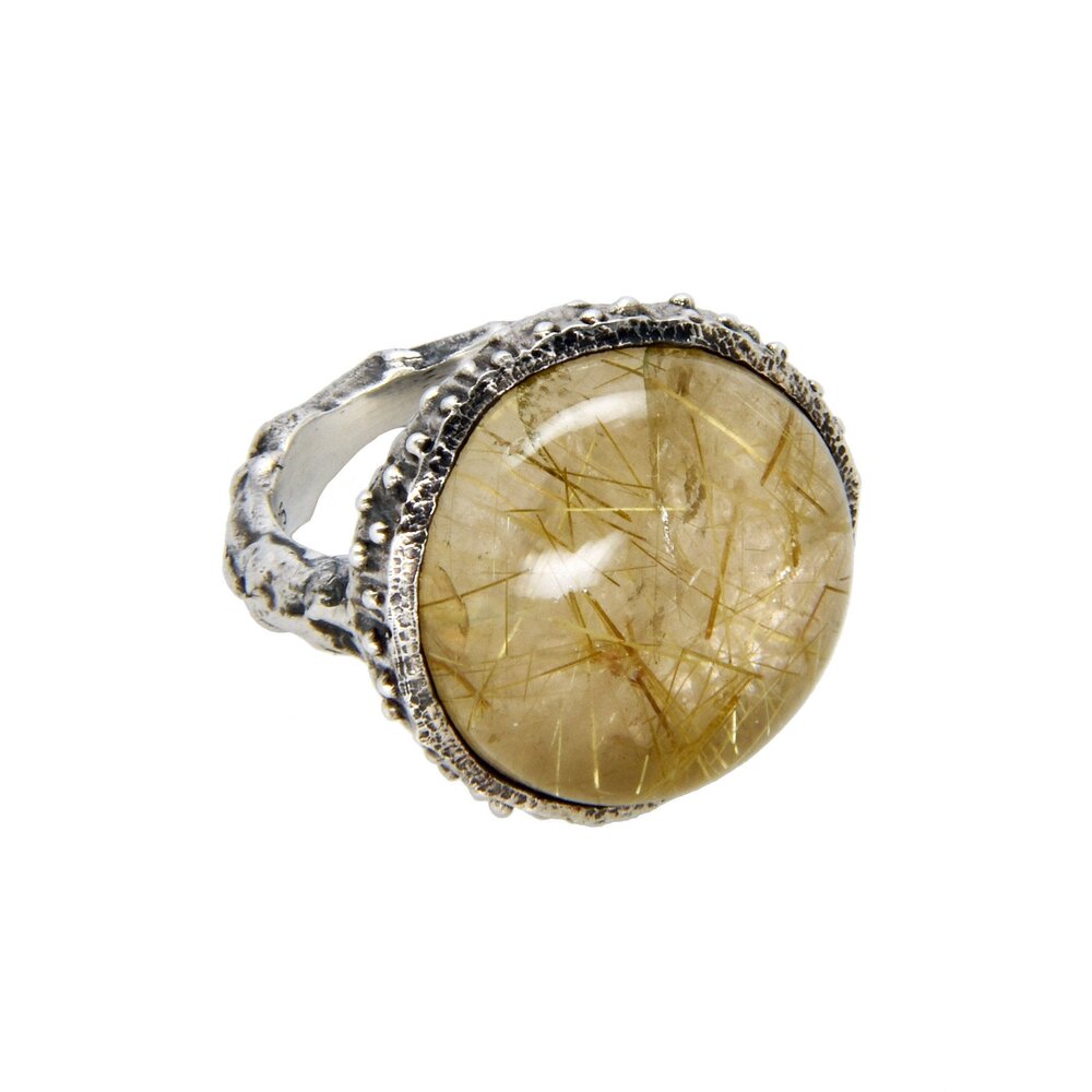 argent sterling avec un anneau de gland en pierre de quartz rutile