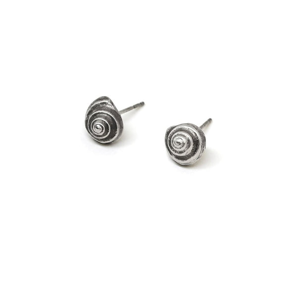 Oxidized Silver Sea Shell Stud Earrings