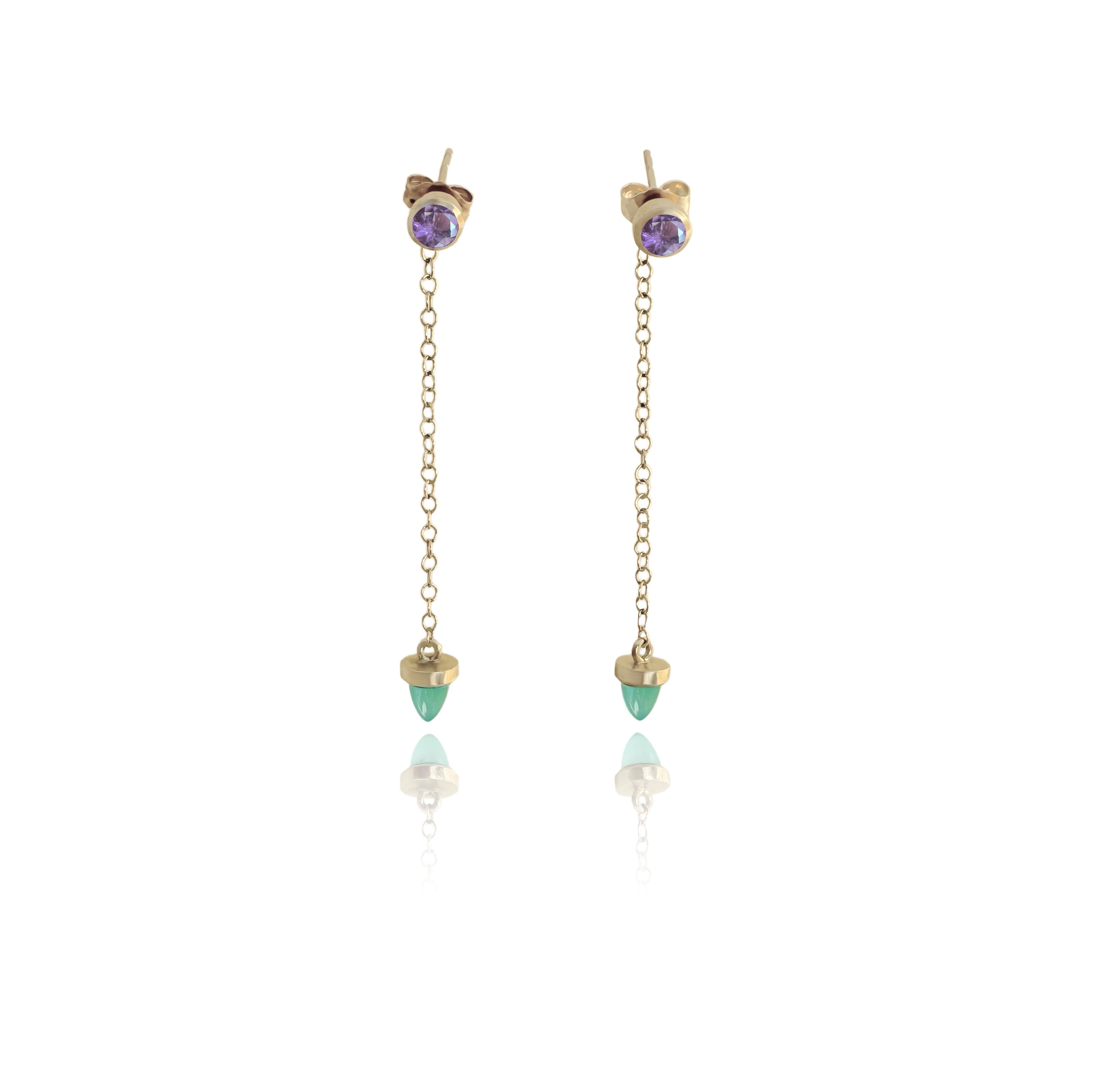 TRANSFORMABLE AMETHYST AND CHRYSOPRASE EARRINGS IN 10K YELLOW GOLD