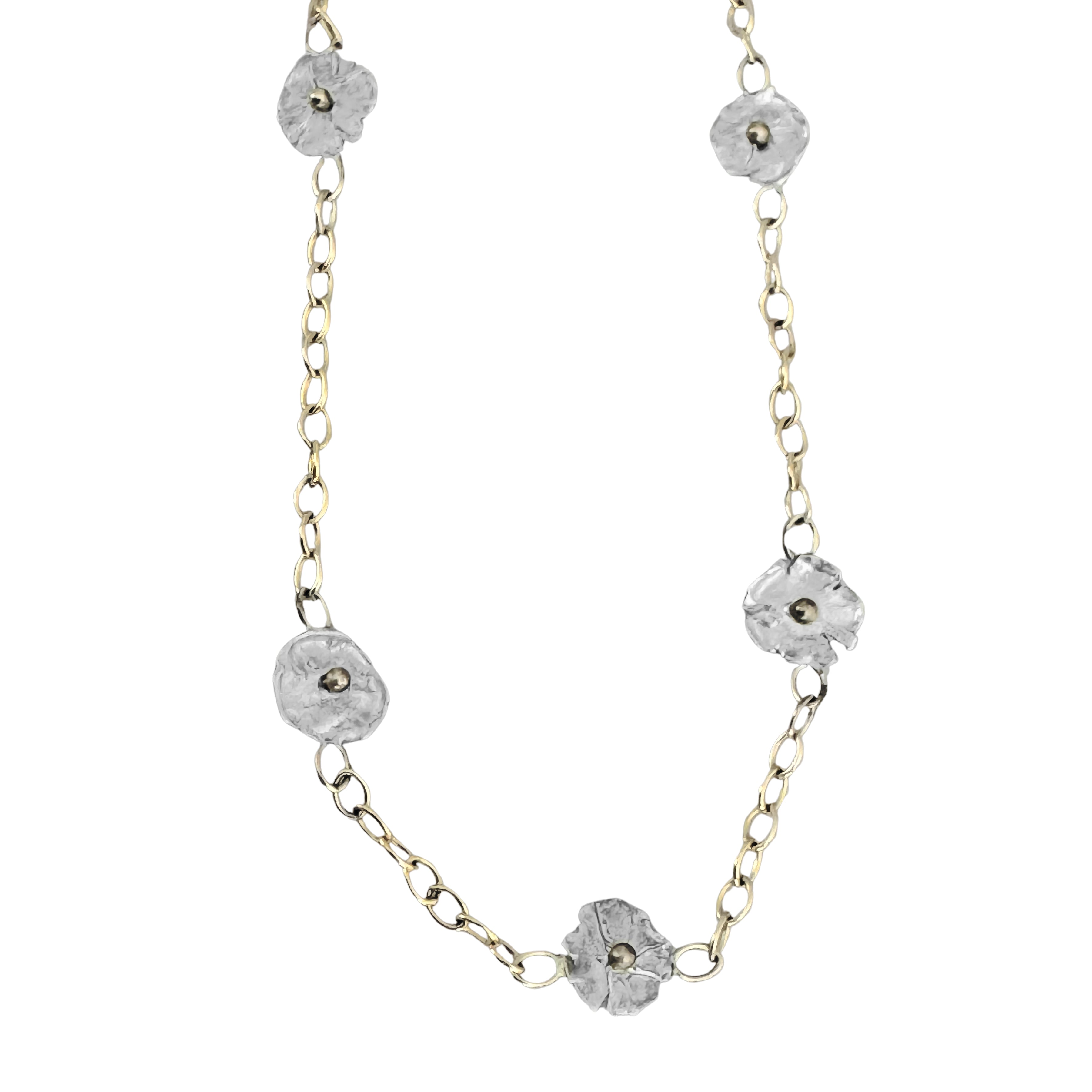 Fleur d'argent necklace with 14K gold beads