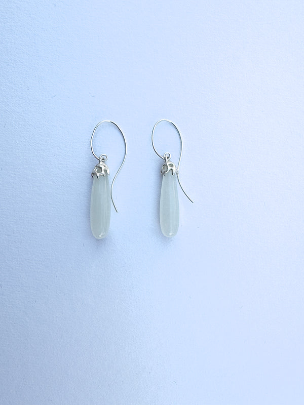 white Moonstones Adorned with silver Coral-Inspired Bead Caps