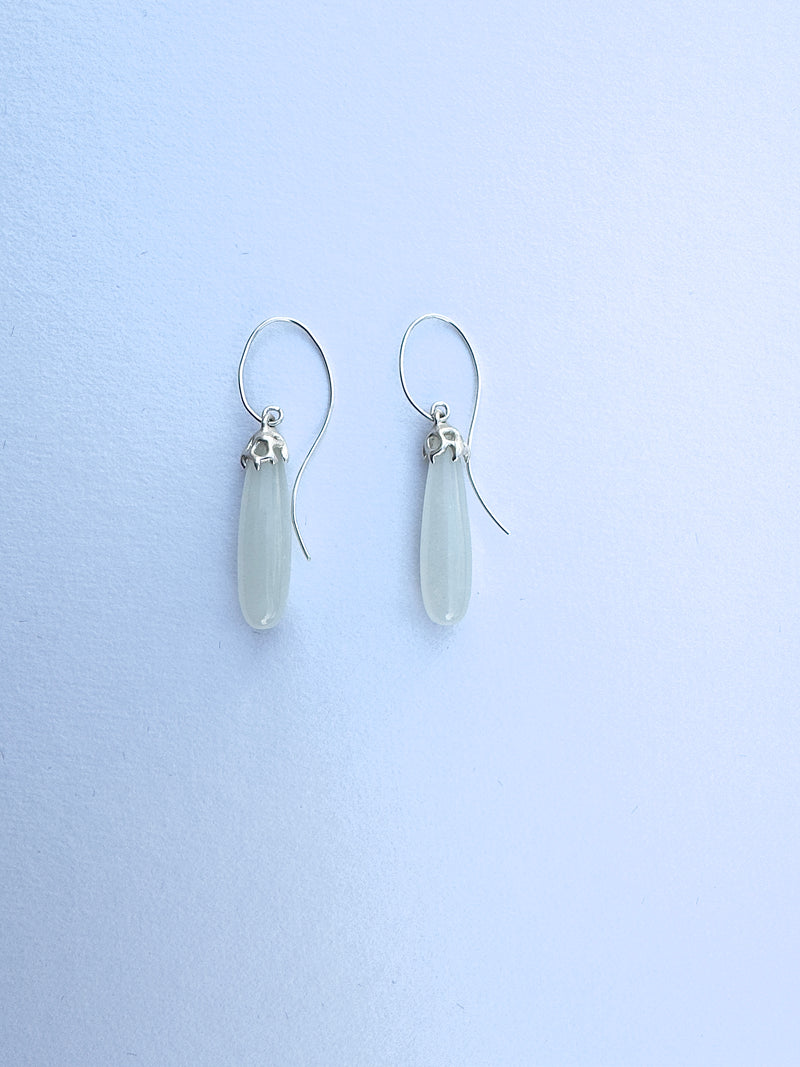 white Moonstones Adorned with silver Coral-Inspired Bead Caps