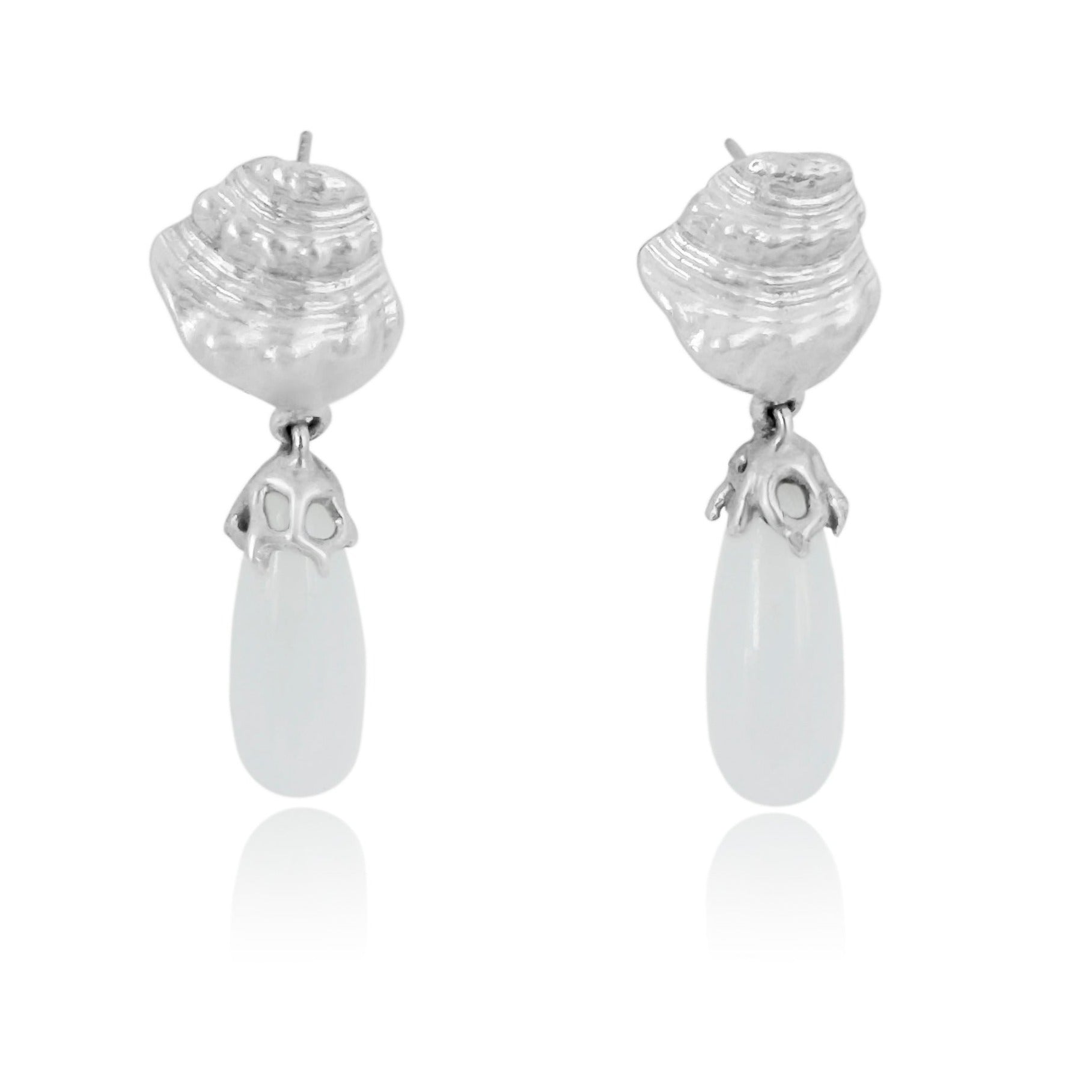Unearthed- Sea whisper moonstone earrings with a broken seashell