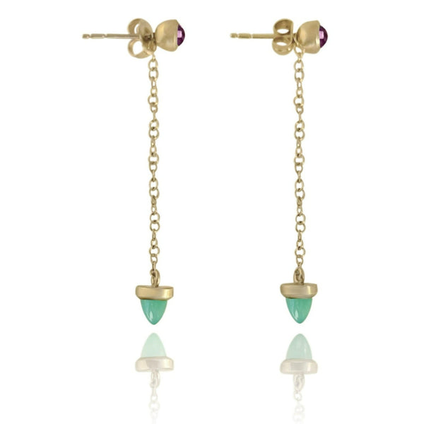 Transformable Amethyst and Chrysoprase Earrings in 10K Yellow Gold