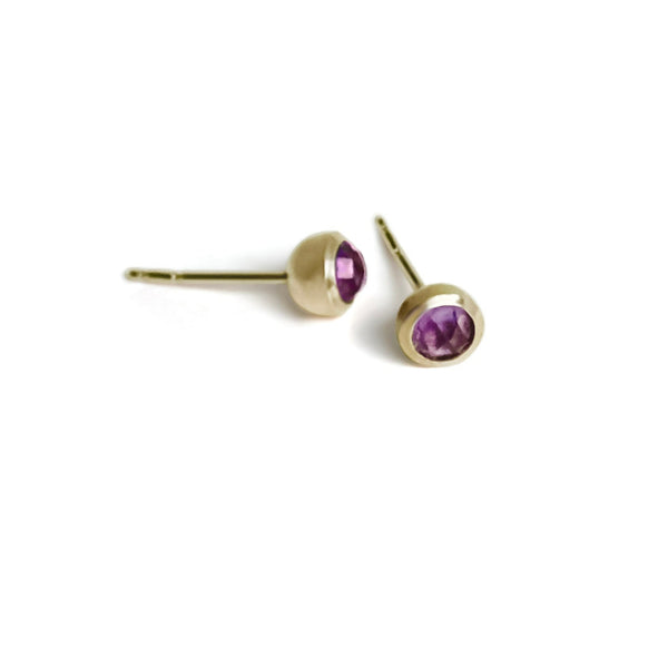 10K Yellow Gold Rose Cut Amethyst Stud Earrings - limited edition