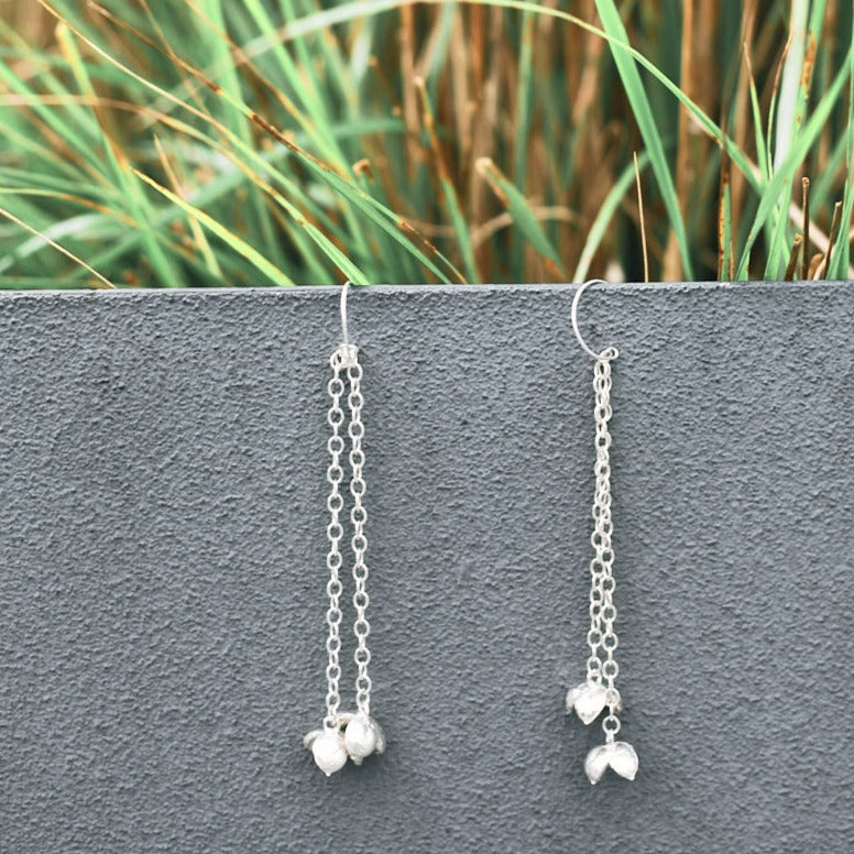 silver seed pod dangle earrings - ready to ship
