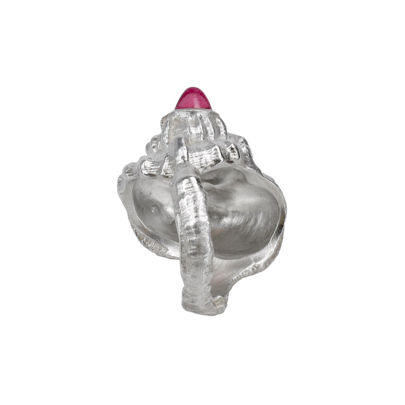 The seashell ring molded from a seashell with a bullet cut gemstone