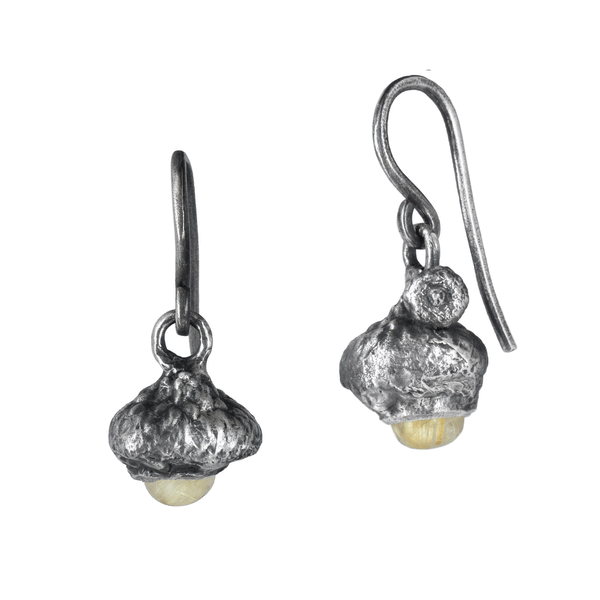 sterling silver rutilated quartz acorn earrings