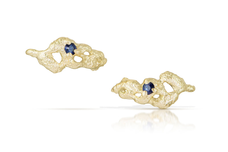 the central park shrubs earrings 14K fairmined gold with with blue sapphires