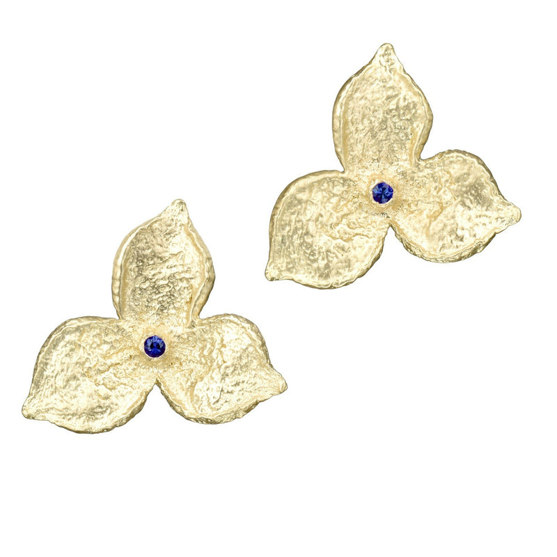 limited edition Fairmined Gold 3 Petal Sapphire Statement Stud Earrings