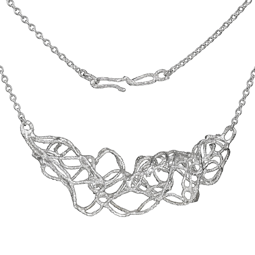 one of a kind silver fishing net necklace