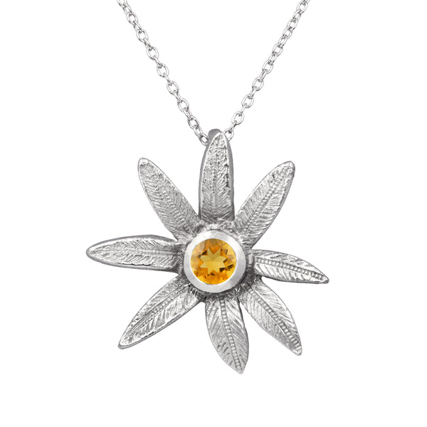 the flower pendant in silver with a golden citrine