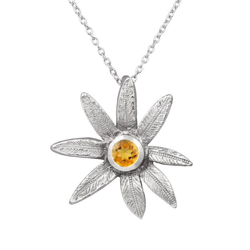 the flower pendant in silver with a golden citrine - ready to ship
