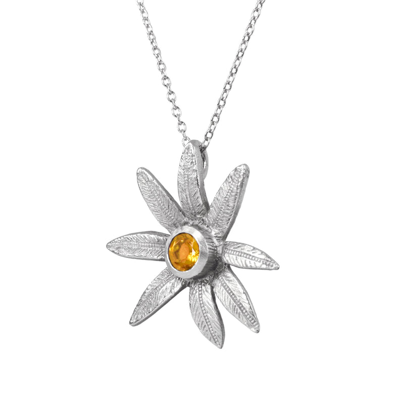 the flower pendant in silver with a golden citrine