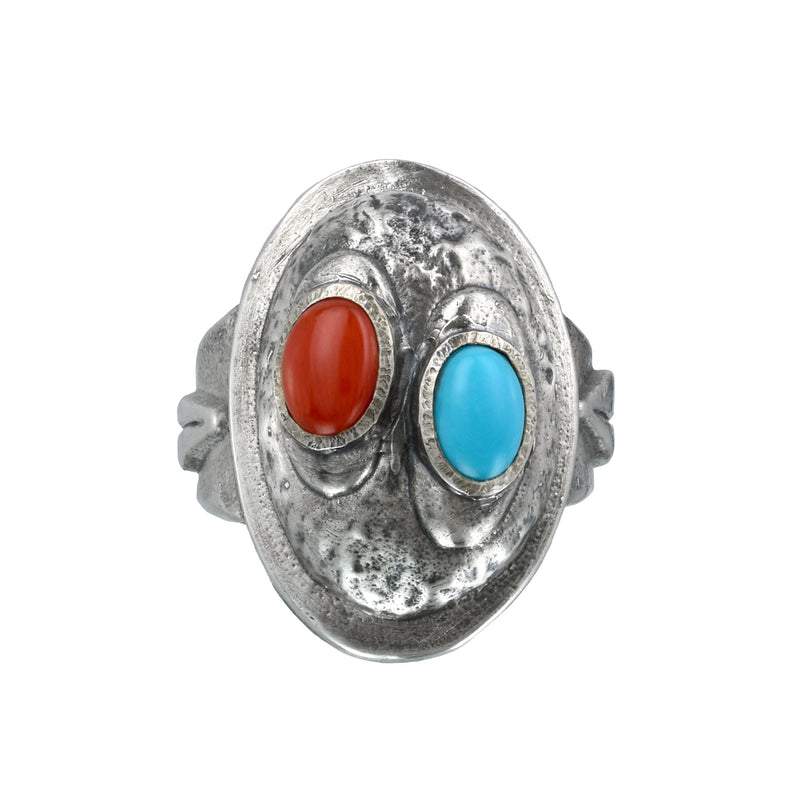 limited edition silver African warrior ring with coral and turquoise stones