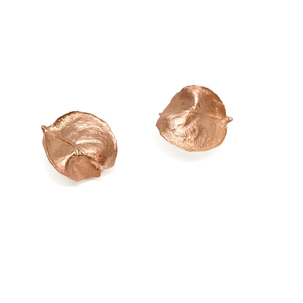 pink gold small leaf earrings