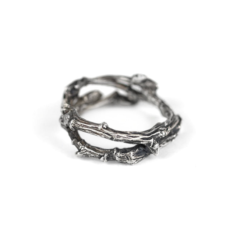 The Twig Ring in oxidized silver