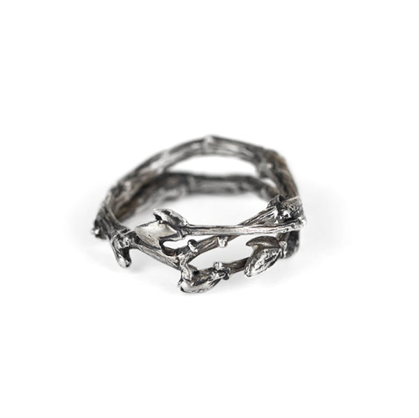The Twig Ring in oxidized silver