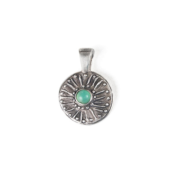the shield pendant in silver with a chrysoprsase stone