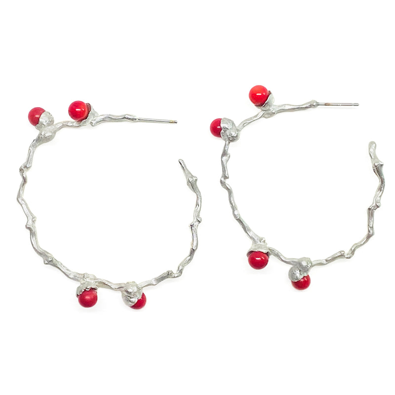the silver coral bead earrings