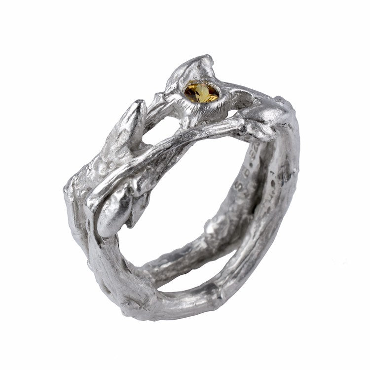 Twig ring in silver with yellow sapphire size 7