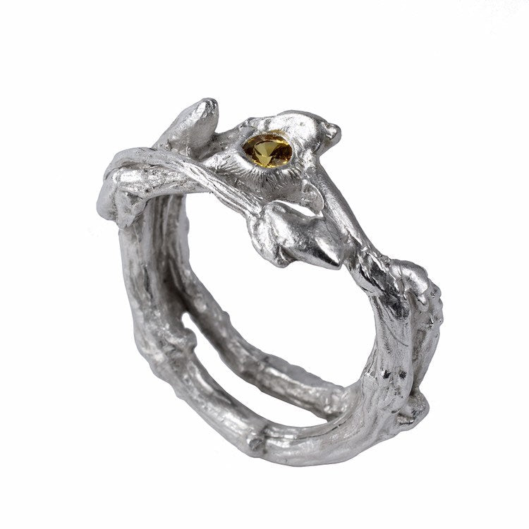 Twig ring in silver with yellow sapphire size 7