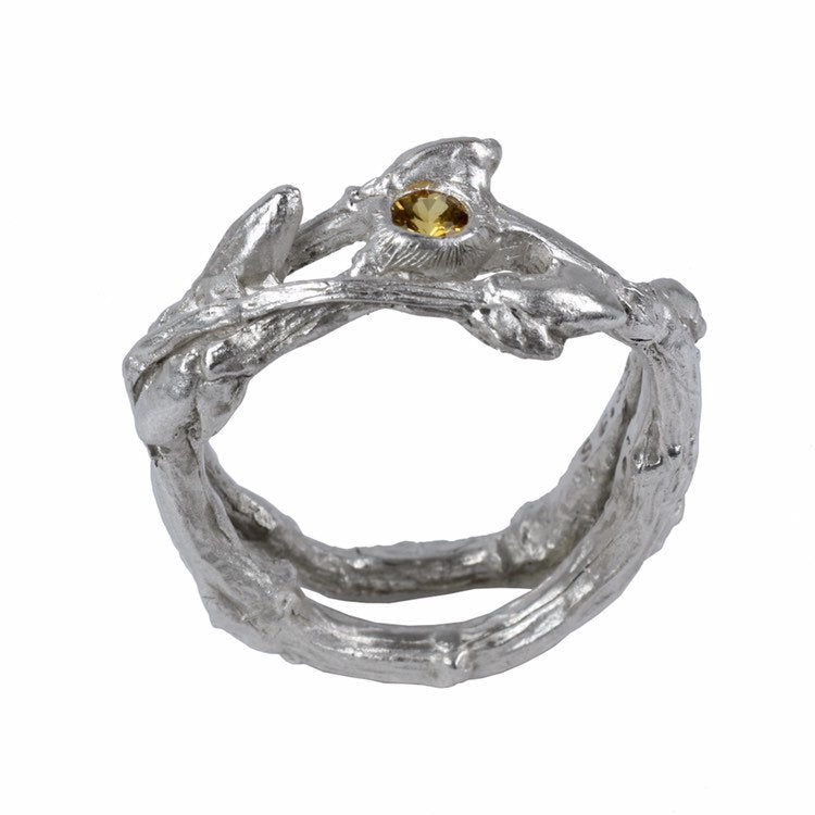 Twig ring in silver with yellow sapphire size 7