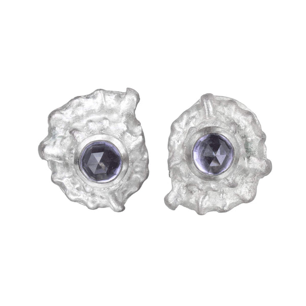 limited edition sea shell earrings with a rose cut amethyst ready to ship