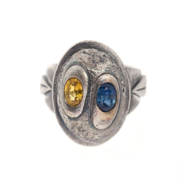 the platinum silver and sapphires African warrior ring